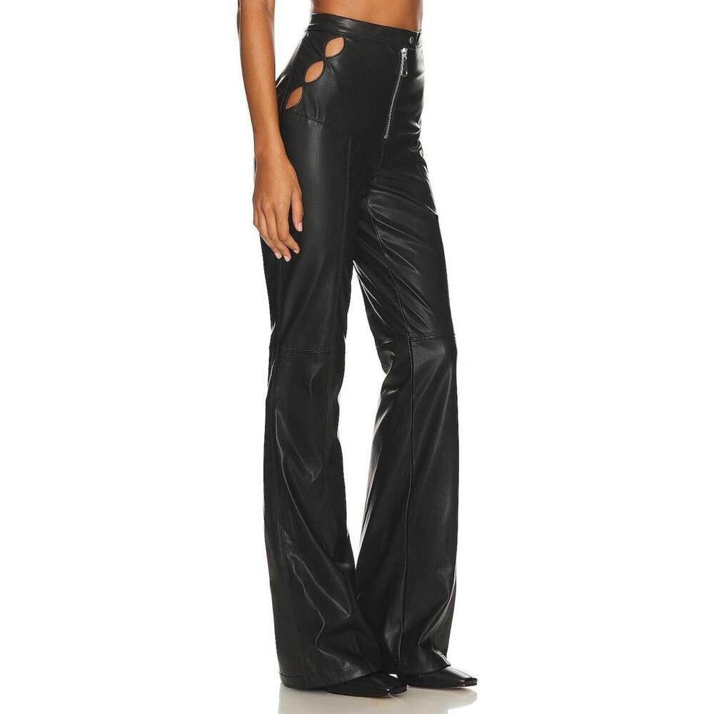 Ceren Ocak Faux Leather Detailed Pants black side cut outs size S NWT $650 msrp
